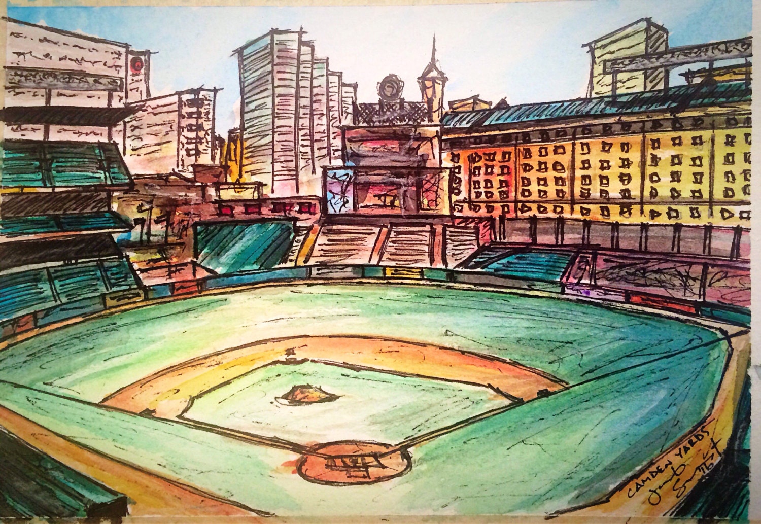 Camden Yards 5x7 Art Original Watercolor