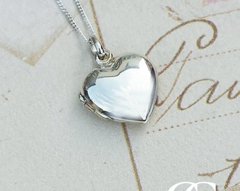 Solid Sterling Silver Plain Heart Locket Necklace 18" 20"