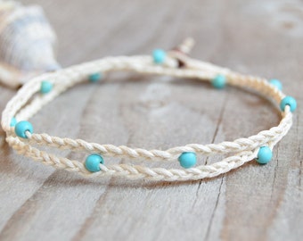 Wrap Anklet, Cord Anklet, Braided Bracelet, Womens Braided Anklet, Beach Anklet, Surfer Anklet