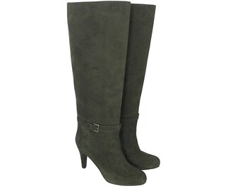 Kaki suede high boots, Designed in Paris, Handmade in Italy, Women winter boots, High heel boots, Alice
