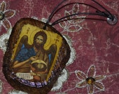 Wooden icon of St. John the Baptist perfect for the car's mirron. Εικονα του τιμιου Προδρομου απο το Μοαναστηρι Παναγιας Υψενη Ροδος