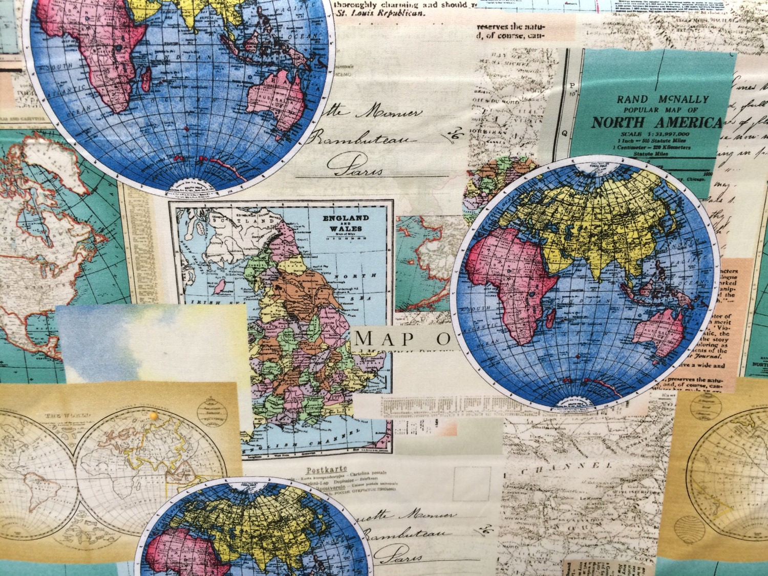 Globes World Map Fabric Novelty Fabric World Map Globe