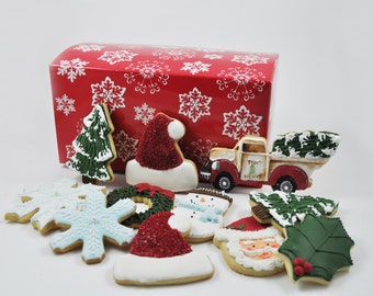 Christmas Cookies - 1 Dozen - Assortment - Christmas tree - Santa - snowman - snowflake - Decorated sugar cookies - perfect holiday gift