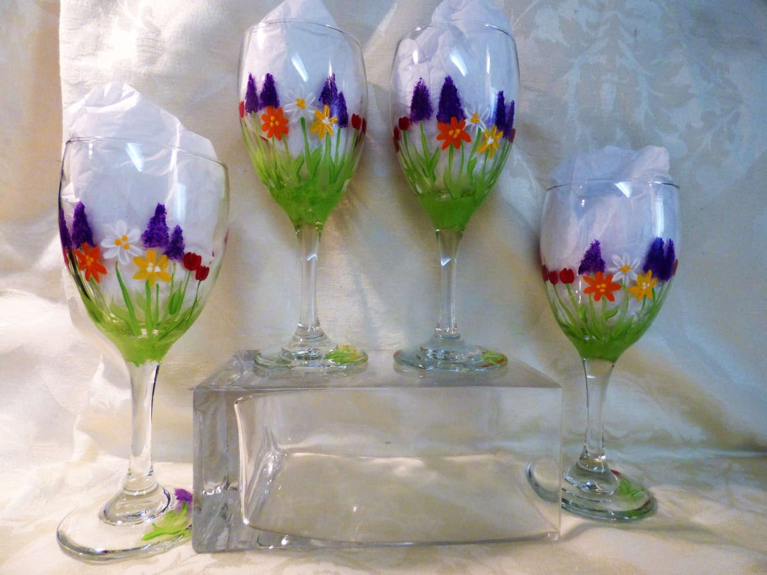 Hand Painted Spring Flowers Wine Glasses4