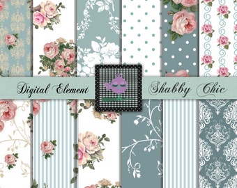 Digital Scrapbook Paper, Digital Paper, Pink Shabby Rose Papers, Digital Background Paper, Teal and Pink Shabby Rose Paper. P95.DA