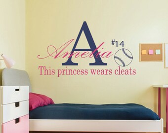 Personalized Girls Softball Wall Decal,This princess wears cleats,Softball Decal,Softball Wall Decal,Softball vinyl decal,Vinyl wall Decal