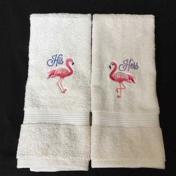 His & Hers Flamingo Hand Towels