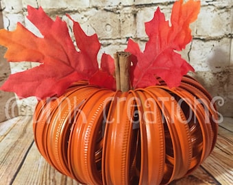 Mason Jar Lid Pumpkin, fall, autumn, pumpkin, mason jar lids, fall decor, fall centerpiece, mason jar lid pumpkin, Halloween decoration