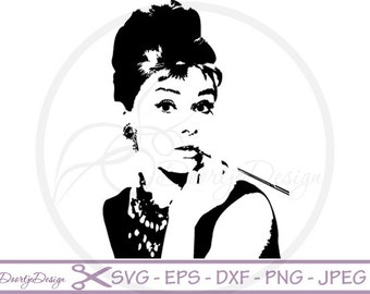 Audrey Hepburn silhoutte SVG files, dxf files Audrey Hepburn, eps files, SVG files cricut, Cutouts, Clip Art, cutting files, Vector Graphics