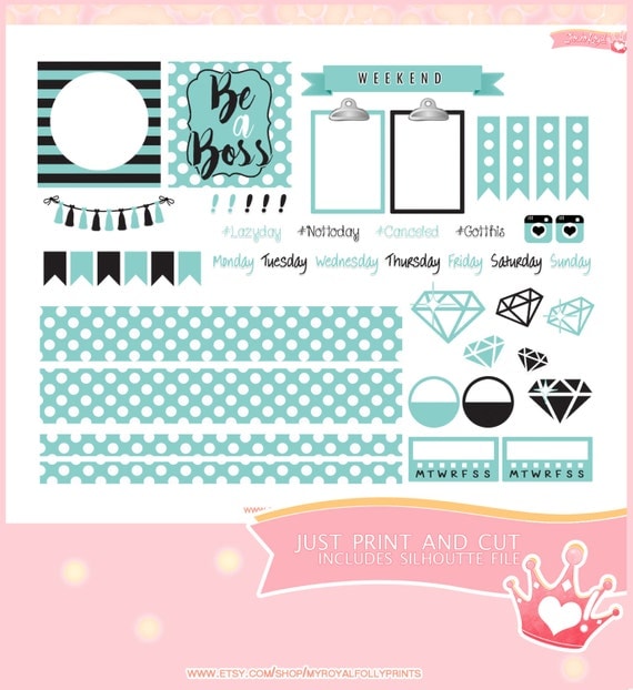 Blue Boss | Printable Planner Stickers | Horizontal Happy Planner | Instant Digital Download with Silhouette file