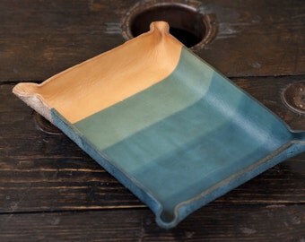 Catchall Tray Leather Catch All Leather Valet Tray Blue Dyed Indigo Dip Dyed Leather Catchall Tray Dresser Storage Leather Tray Desk Storage