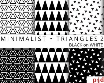 Minimalist Triangles 2 - Black on White, Digital Paper, 12"x12", 300 dpi JPG, Printable, Instant Download