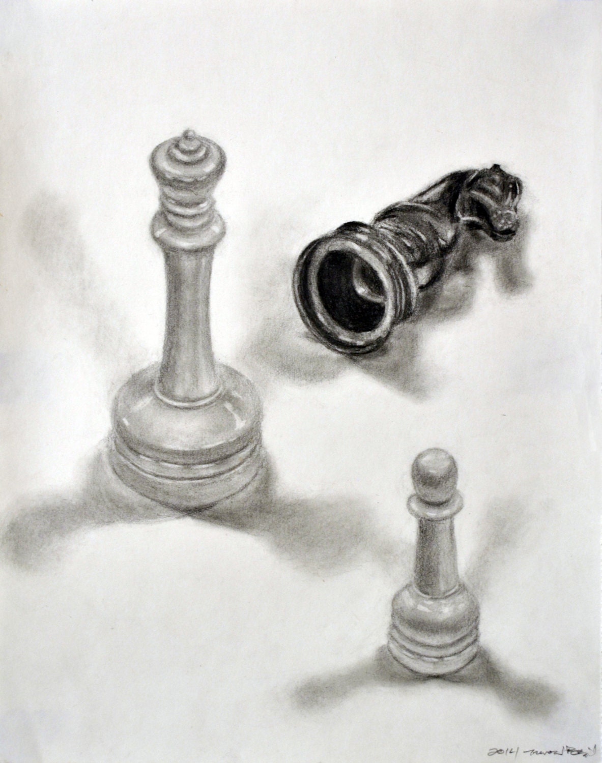 Original Artwork Chess Pieces Pencil Drawing