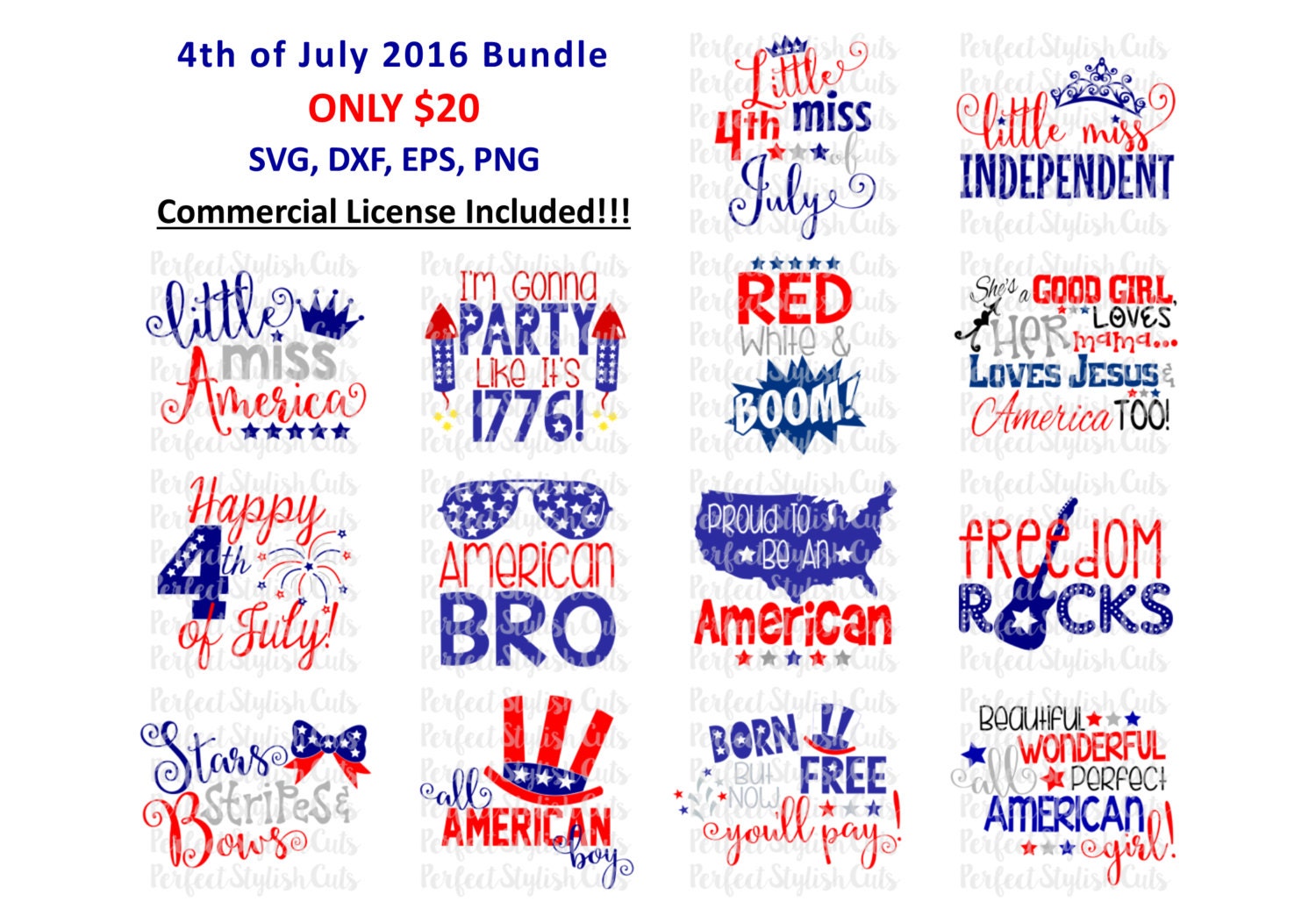 4th of July Designs Bundle SVG DXF EPS png Files for