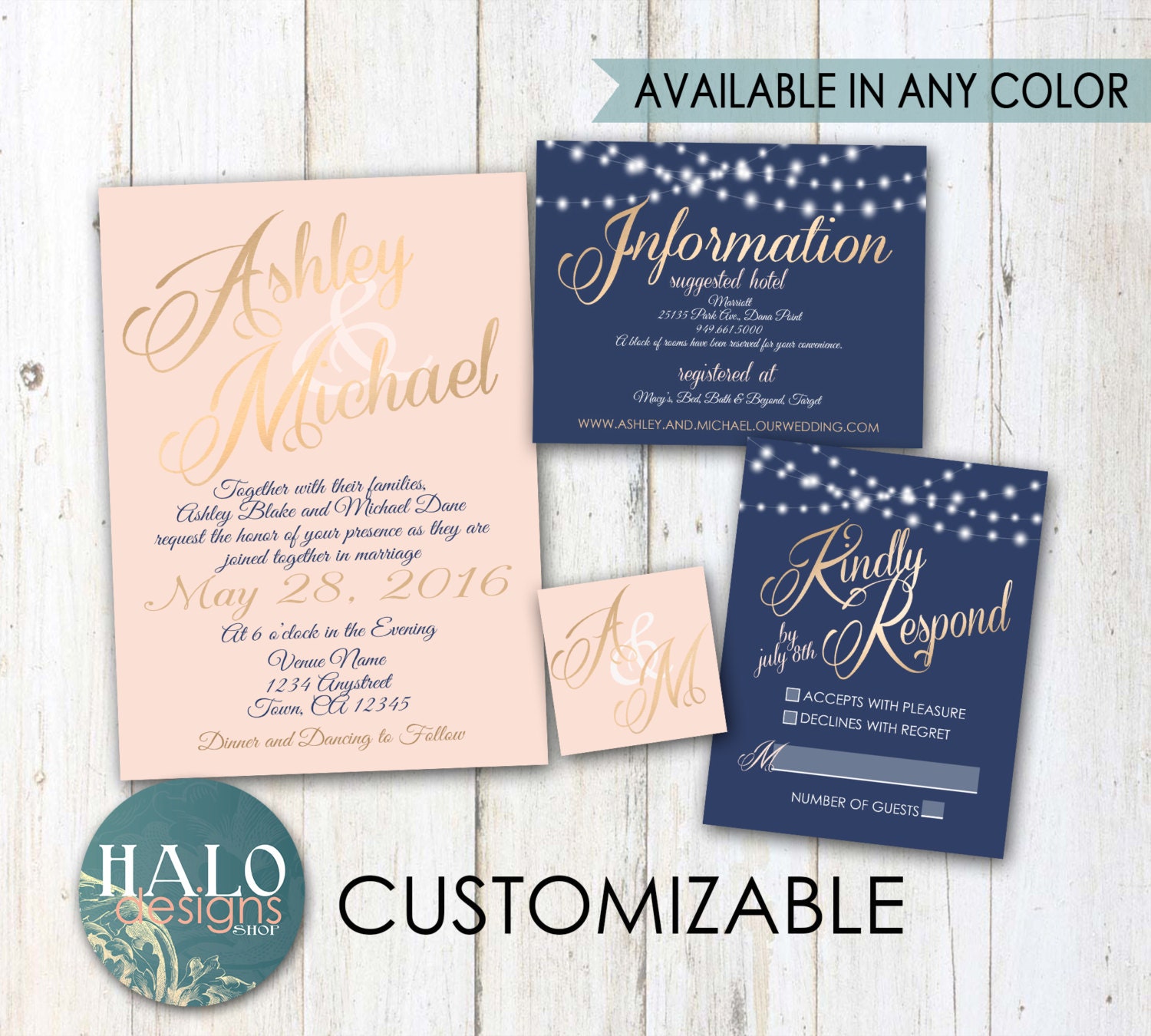 Navy And Blush Wedding Invitations 1