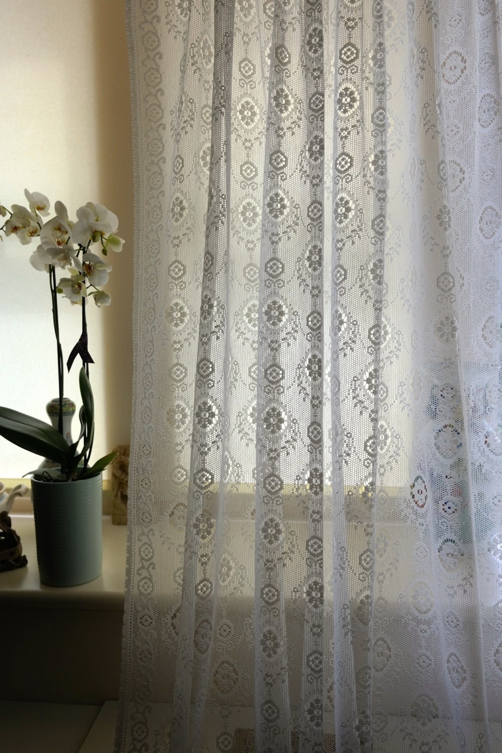 Scottish Lace Curtain Panel Edwina period Design Cream cotton