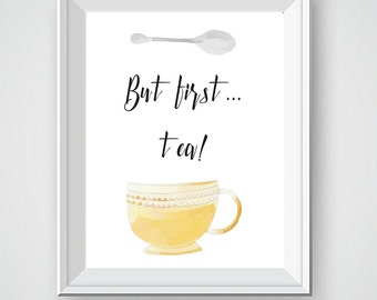 Kitchen Art, Watercolor Art, Tea Cup, Kitchen Decor, Hot Tea, Kitchen Art, Kitchen Wall Decor, Wall Art Decor, Kitchen Wall Art, Vintage Cup