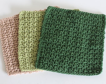 Knit Dish Cloths- Green Dish Cloths- Cotton Dish Rag- Dish Towels- Wash Cloth - Beige dish cloth - Set of 3 dish cloths - crochet dish cloth