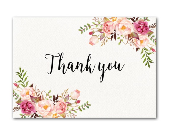 Ivory Thank you Card Floral Thank You Card Wedding Thank You