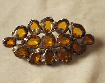 1930's Large Open Backed Amber Glass Brooch