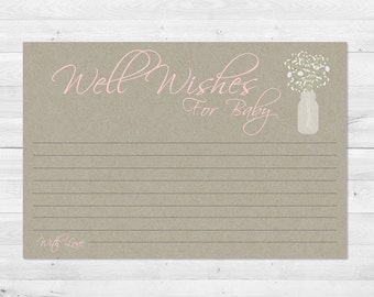 Well Wishes For Baby, Rustic, Mason Jar, Baby Shower Games, Floral, Kraft Paper, Instant Download, Babies Breath