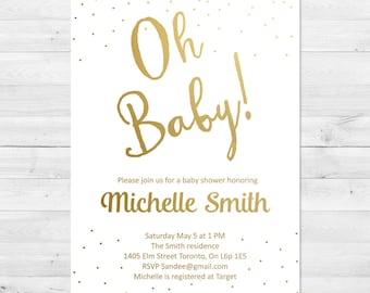 Baby Shower Invitation Girl, White And Gold Baby Shower Invitation, Gender Neutral, Girl Baby Shower Invitation, Confetti Baby Shower Invit