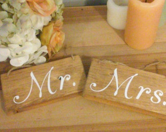 Mrs Mr Rustic Wedding Chair Signs Decorations bride groom