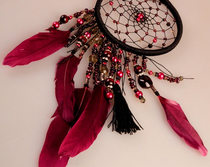 Burgundy Dreamcatcher Dream сatcher gift idea dreamcatchers boho burgundy dreamcatcher wall handmade gift burgundy decor gift garnet stone