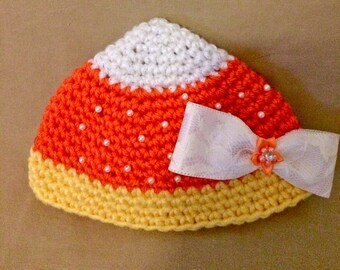 Crochet Candy Corn Hat, Photo Prop, Newborn Photo Prop, Newborn Hat, Fall Hat, Fall Photo Prop, Crochet Baby Hat, Baby Girl Hat