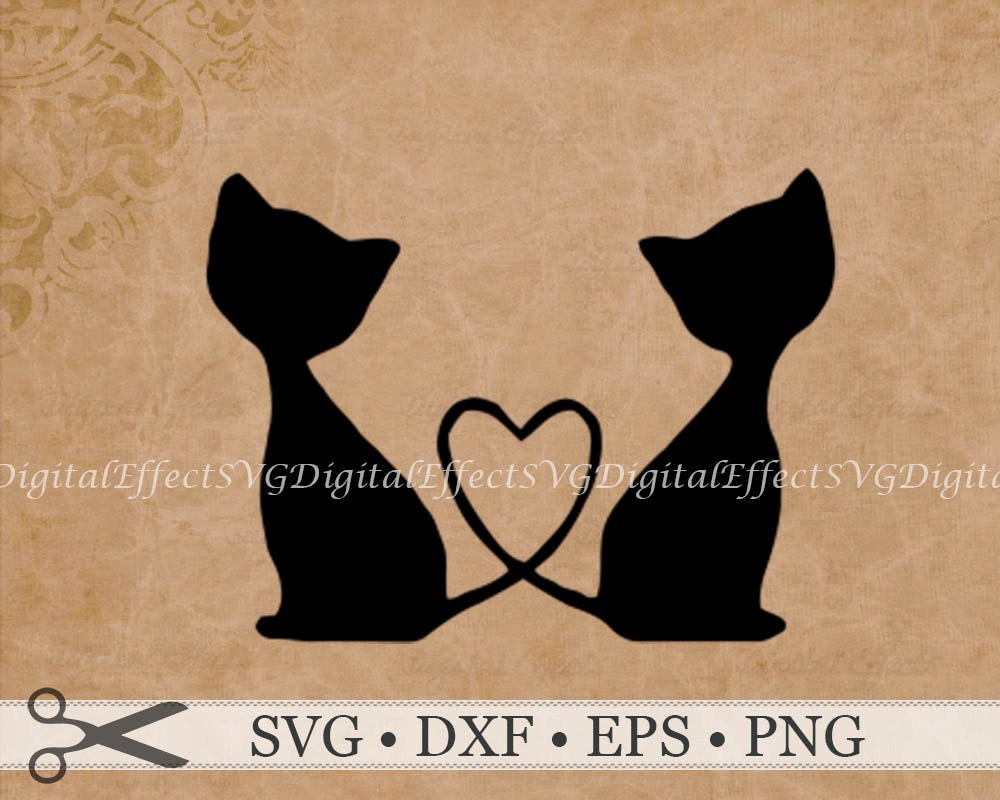 CAT SVG File Two CATS Silhouette Svg Png DfxEps Cat Heart