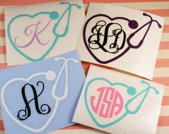 Monogram Stethoscope Decal, Nursing Decal, Nurse Decal, RN Decal, Doctor Decal, MacBook Decal, Car Decal, Monogram Decal, Yeti Decal