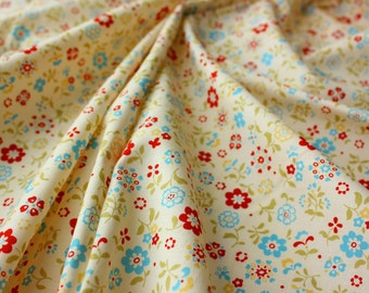 Lecien Fabric / Japanese Fabric / Floral Fabric / Little Ice Blue and Red Flowers / Craft Patch Quilt / Rare / Fat Quarter of a Metre