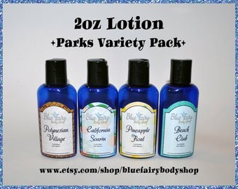 Parks Variety Pack - Four Two Ounce Lotions - Beach Club, California Soarin, Pineapple Float and Polynesian Village