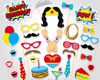 Superhero Birthday Photo Booth Props - Superhero Wonder Woman Photobooth Prop - Birthday Photo Booth Props - Superhero Party Ideas