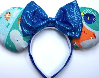 Finding Dory Mouse Ears Handmade - Finding Nemo Mouse Ears - Dory Mouse Ears - Disney Ears - Mickey Ears - Ear Headband - Finding Dory