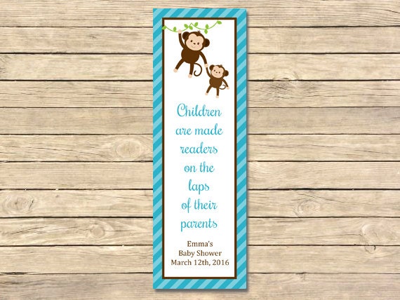 Blue Monkey Bookmark Printable Favors Monkey Bookmarks