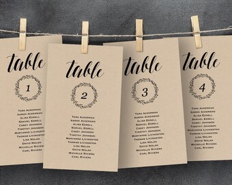 Wedding Seating Chart Template, Seating Plan, Table Card, Editable Template, DIY, Printable, Instant Download, Rustic Kraft Wedding, PDF