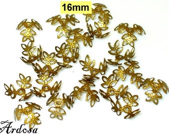 20 bead caps bronze filigree 16 mm 3 Blade (55.16)