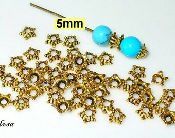 50 bead caps gold solid 5 mm (K54. 5.1)