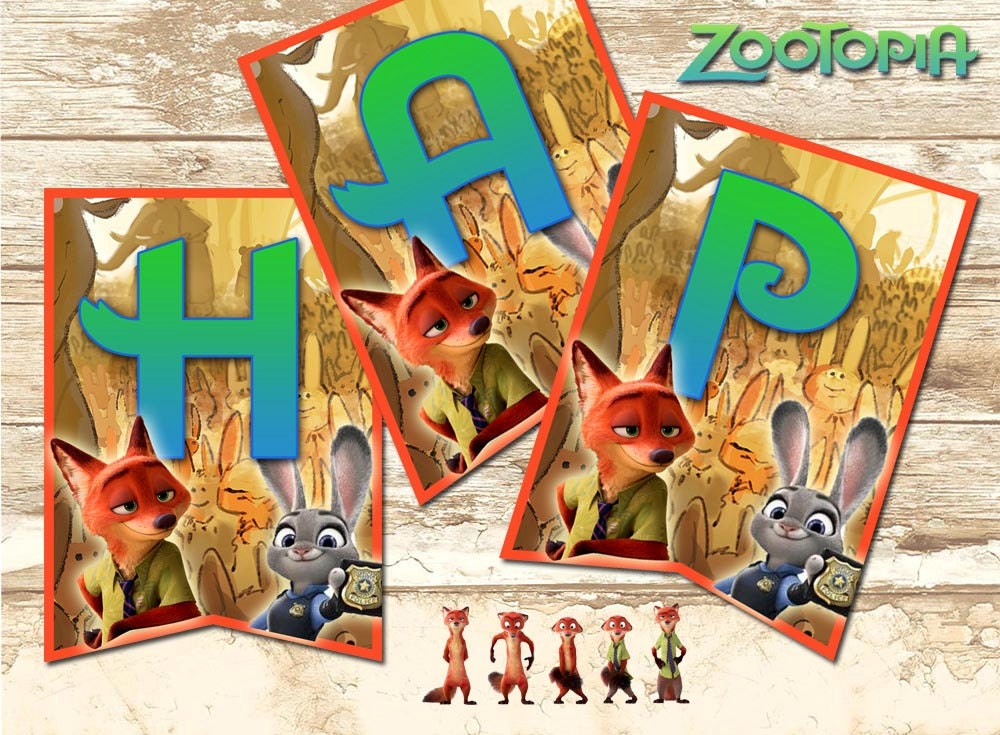 Zootopia Banner Zootopia Happy Birthday by RainbowPrintables