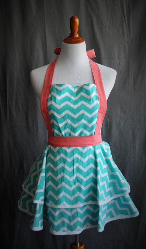 Fun And Flirty Cute Retro Full Kitchen Apron In Teal Chevron   Il 570xN.1070569151 Qgn4 