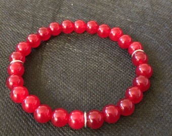 Sterling Silver Red Jade Bracelet, Stack Bracelet, Beaded Bracelet, Layer Bracelet, Natural Gemstone Bracelet, beaded stacked Bracelet.