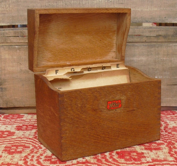 Weis Library Card File Wooden Oak Box With Index Cards MCM