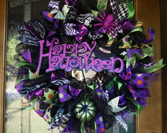 Halloween Wreath, Halloween Door Hanger, Pumpkin Door Hanger, Halloween Door Decor, Pumpkin Door Decor
