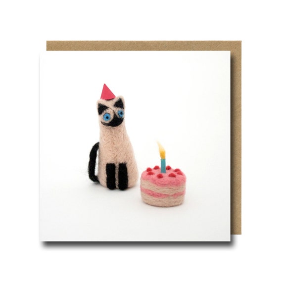 Siamese Cat Birthday Card Cat Greeting Card Needle Felted