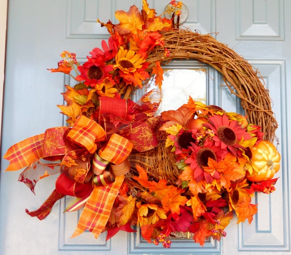 Cornucopia Floral Fall Sunflowers Grapevine Wreath