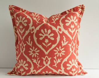 Schumacher Coral Pillow Cover - High End Pillow Cover - Designer Pillow Cover - Flange Pillow Cover with Zipper - Schumacher Greeff
