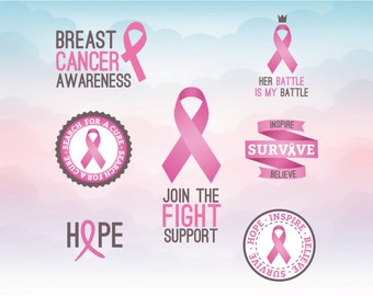Cancer ribbon SVG - Breast cancer awareness pink ribbon day - Pink ribbon SVG - Monogram ribbon - Digital file for cutting machines
