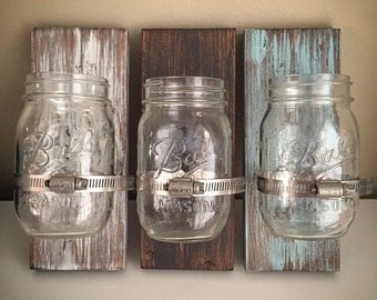 Custom Ball Mason Jar Holders - Wooden Glass Jar Clamp Signs - Wood Jar Bathroom Toothbrush Holders - DIY Mason Jar Storage - Wall Jar Plank