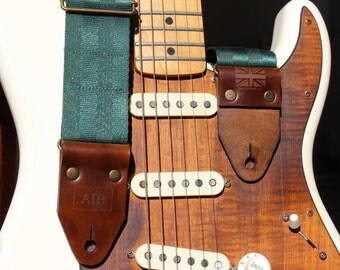 The "Forest Green" Guitar Strap, Thick Leather Ends, Personalisation, Custom Engraving & Logo Options